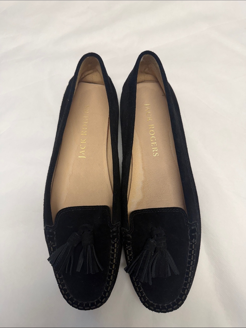 Jack Rogers Black Suede Tassel Loafers Women's Slip-Ons